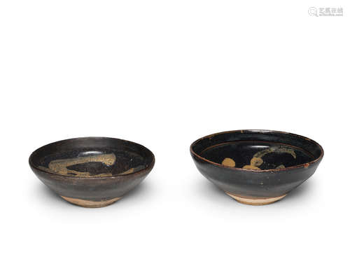 Southern Song/Yuan dynasty TWO JIZHOU BLACK GLAZED SLIP DECORATED BOWLS