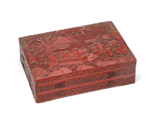 19th century A CINNABAR LACQUER TWO-TIERED BOX AND COVER