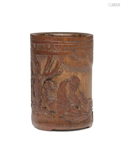 18th/19th century A BAMBOO 'LI BAI' BRUSHPOT