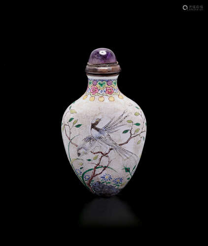 Guangzhou, 1735-1800 A Canton enamel 'bird and flower' snuff bottle