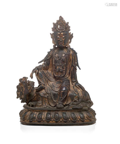 Ming dynasty A GILT-LACQUERED BRONZE FIGURE OF GUANYIN