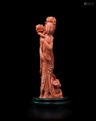 A CORAL FIGURE OF A BEAUTY AND CHILD