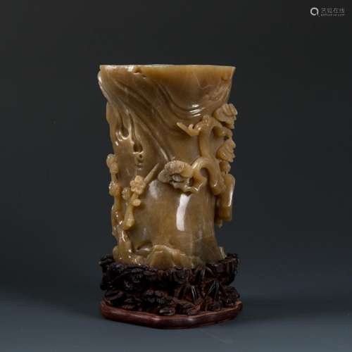 Carved Brown and White Jadeite