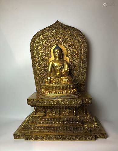 Large Gilt Bronze Figure of Sakyamuni Buddha