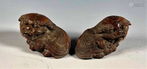 Carved wood foo dogs