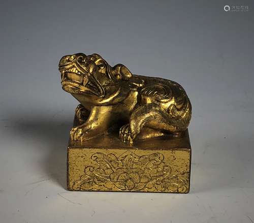 Gilt Bronze Guardian Lion Seal