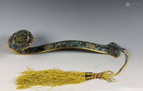 Cloisonne Enamel and Gilt Ruyi with Mark