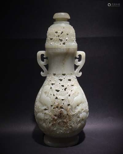 Carved White Jade Vase