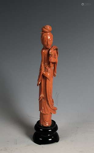 Carved Coral Figure of GuanYin