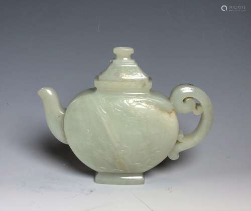 Carved White Jade Teapot,18th C