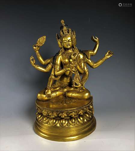 Gilt Bronze Figure of Eight Armed Bodhisattva