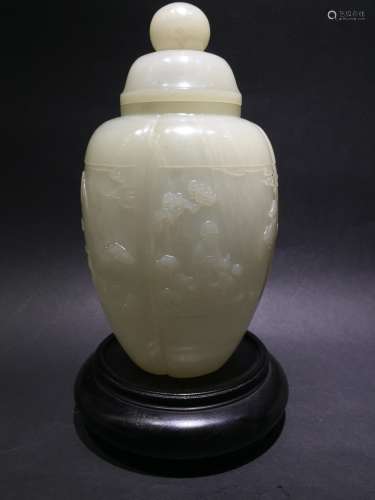 Carved White Jade Vase