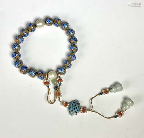 A Gilt Silver  Prayer Beads With Peals,Jade & corals