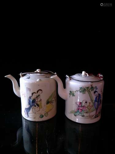 Pair of Porcelain Tea Kettles