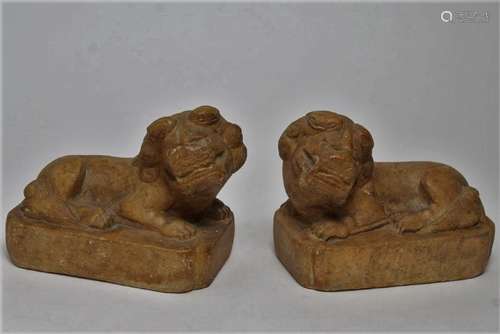 Pair of marble Guardian Lions