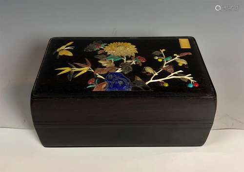 Zitan Wood Stone Inlay Chrysanthemum with Mark