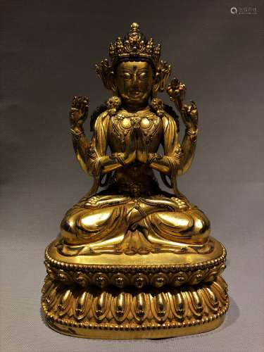 Gilt Bronze Figure of Four Armed GuanYin