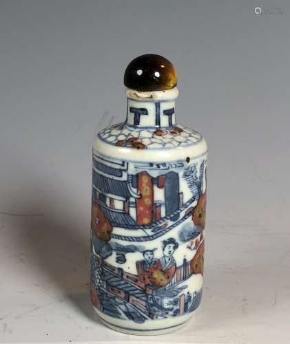 Painted Porcelain Snuff Bottle with Mark
