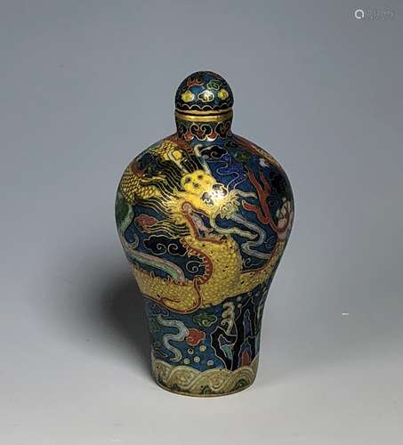 Cloisonne Enamel Dragon Snuff Bottle with mark