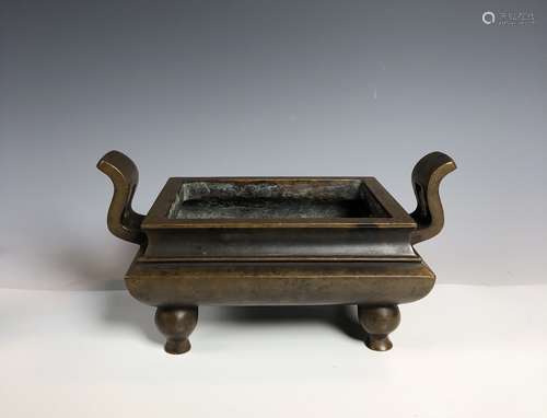 Chinese Bronze Rectangular Censer with Mark