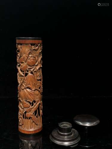 A Carved Boxwood Incense Cylinder