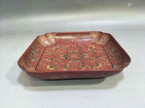 Square Cinnabar Plate with mark