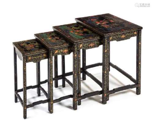 A Gilt Highlighted Polychrome Painted Black Lacquered