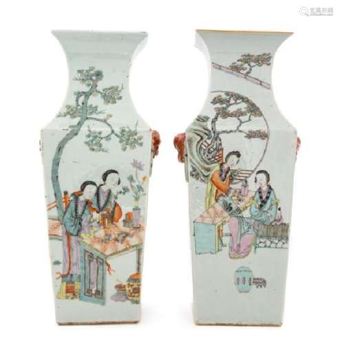 A Pair of Qianjiang Porcelain Square Vases Height 15