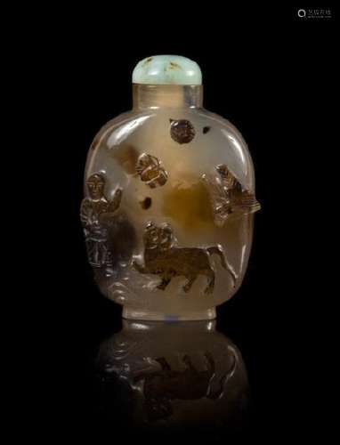 * A Carved Silhouette Agate Snuff Bottle Height 2 1/2