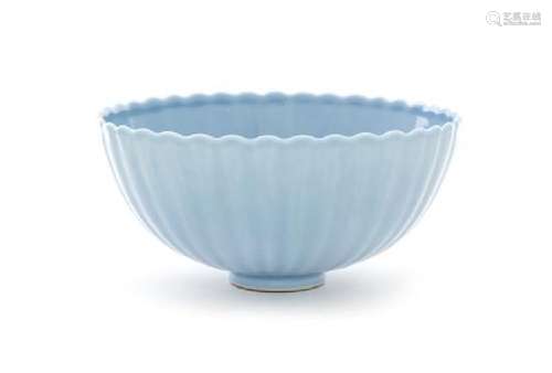 A Clair-de-Lune Glazed Porcelain Chrysanthemum Bowl