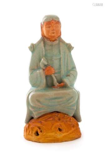 A Celadon Glazed Pottery Figure of Guanyin Height 7 3/4