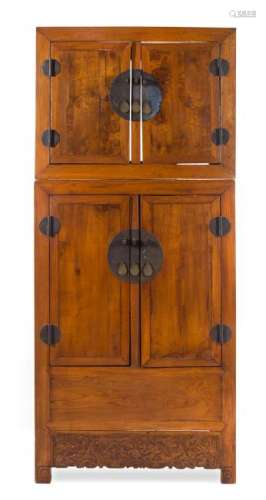 A Large Elmwood Compound Cabinet and Headchest,