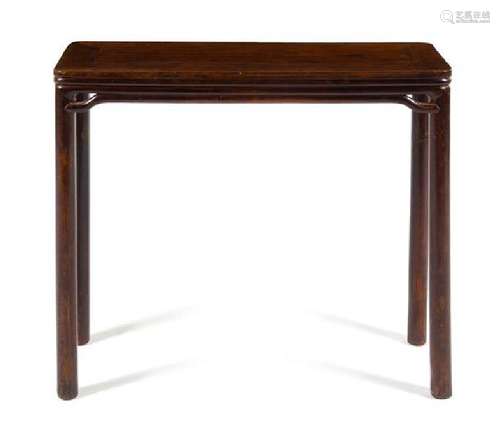 * A Chinese Hardwood Corner-Leg Table, Tiaozhuo Height