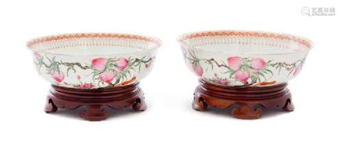 A Pair of Iron Red and Famille Rose Porcelain Bowls