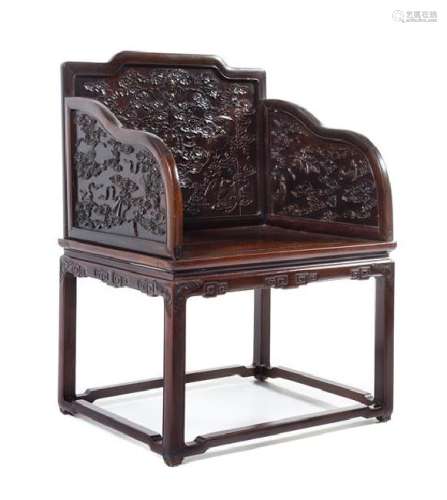 * A Chinese Zitan Throne Chair, Baozuo Height 41 1/2 x