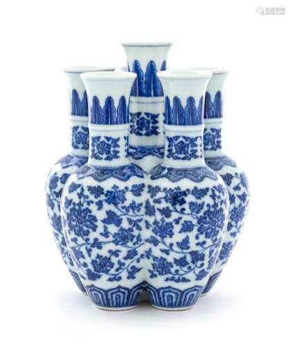 A Blue and White Porcelain Six-Spouted Vase Height 7