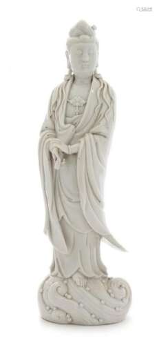 A Blanc-de-Chine Porcelain Figure of Guanyin Height 14