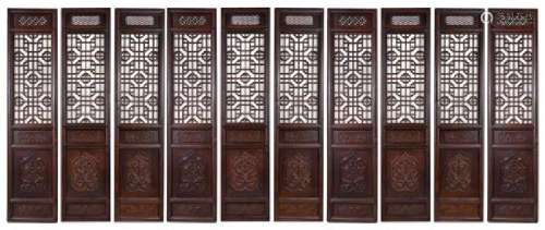 * A Large Chinese Zitan Ten-Panel Floor Screen Height