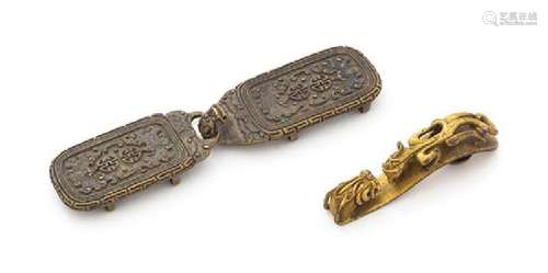 Two Gilt Bronze Belt Hooks Length 6 1/8 inches.