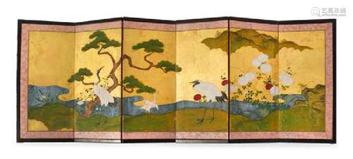 * A Small Japanese Six-Panel Screen Height 15 x width