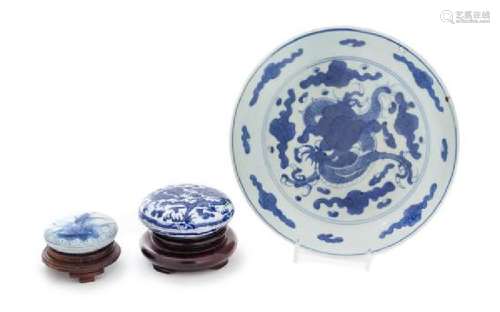 * Three Blue and White Porcelain Articles Diameter of