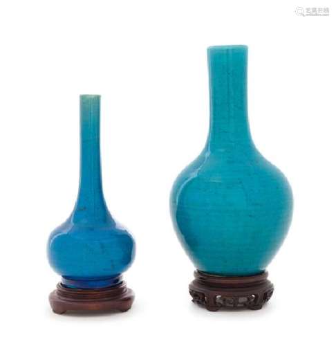 * Two Chinese Turquoise Glazed Porcelain Bottle Vases