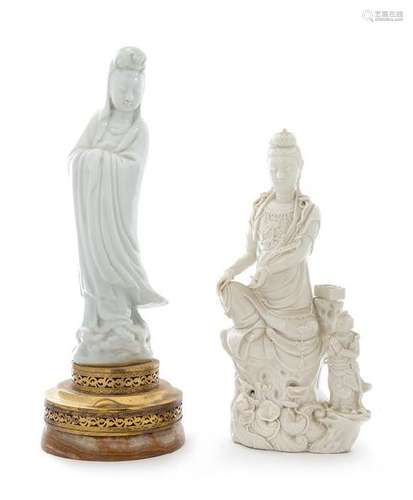 Two Blanc-de-Chine Porcelain Figures of Guanyin Height