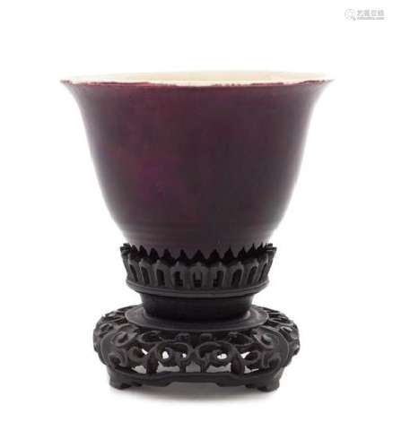 * A Chinese Aubergine Glazed Porcelain Cup Height 2 1/2