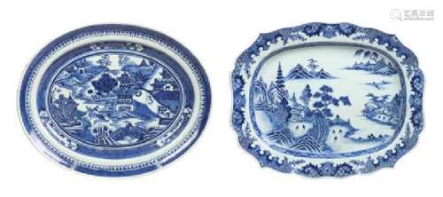 Two Chinese Export Blue and White Platters Lengthh of