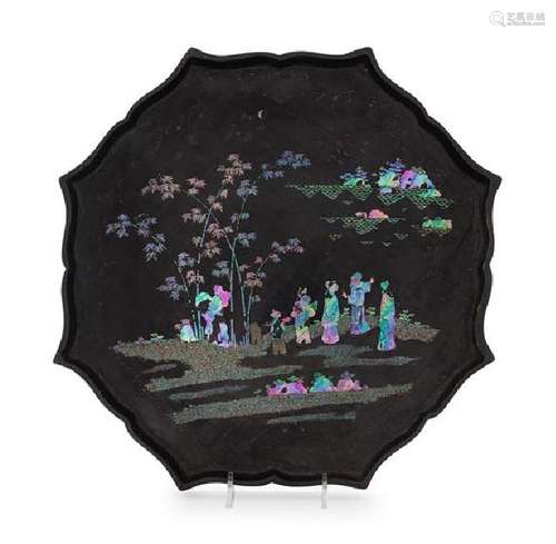 A Mother-of-Pearl Inlaid Black Lacquer Octagonal Tray