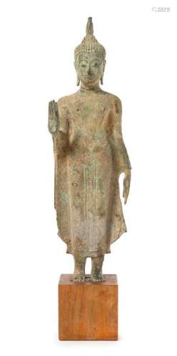 * A Thai Bronze Figure of a Standing Buddha Height 16