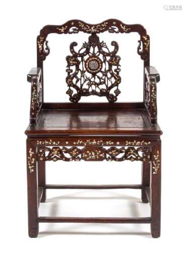 A Mother-of-Pearl Inlaid Hongmu Armchair, Meiguiyi