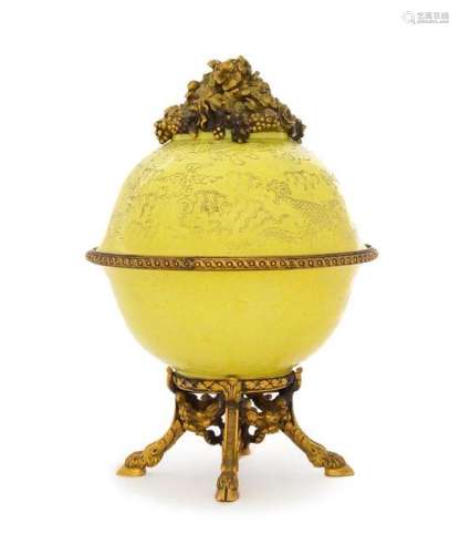 * A Chinese Gilt Bronze Mounted Yellow Glazed Porcelain