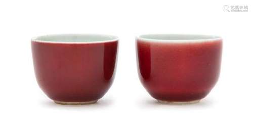 * A Pair of Chinese Sang-de-Boeuf Glazed Porcelain Cups